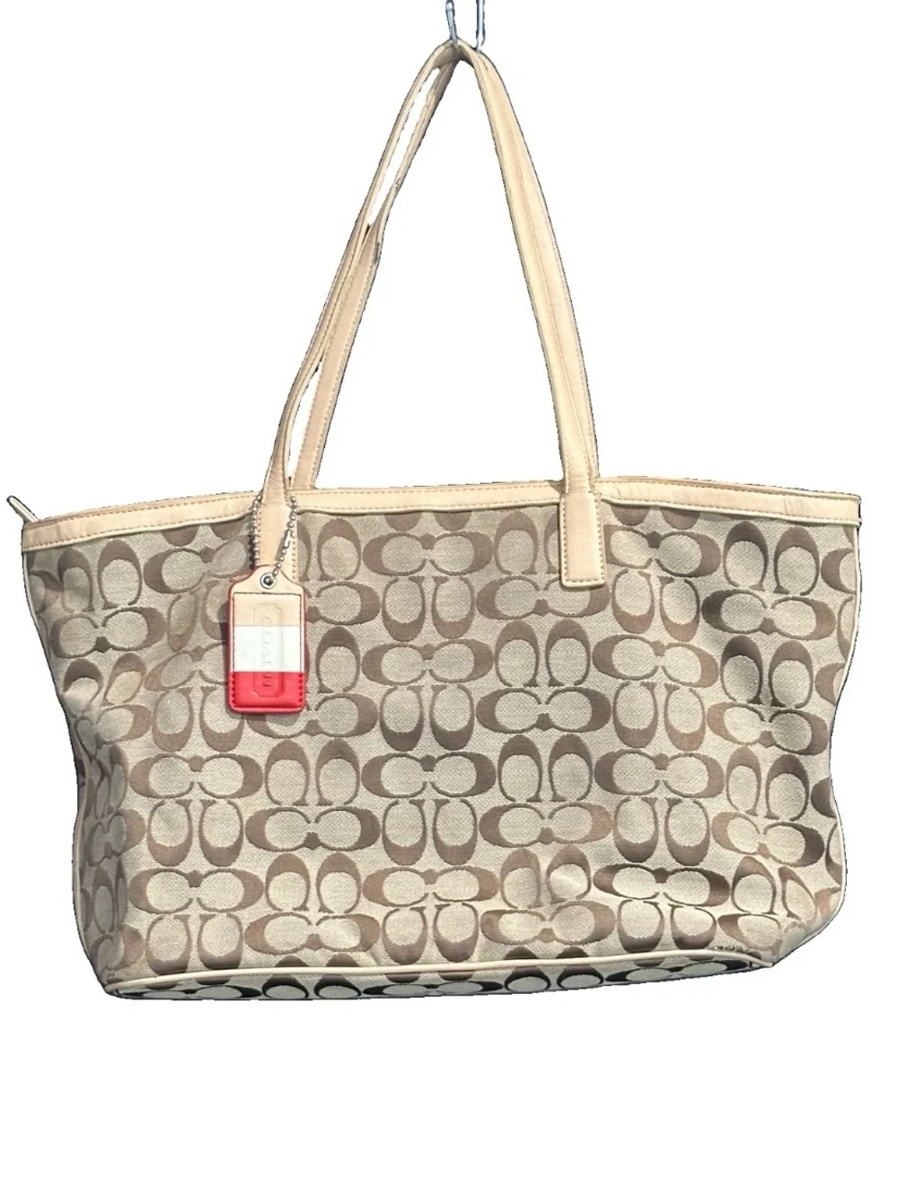 Coach Legacy Weekend Signature Medium Zip Top Tote Khaki Canvas - Picture 1 of 12